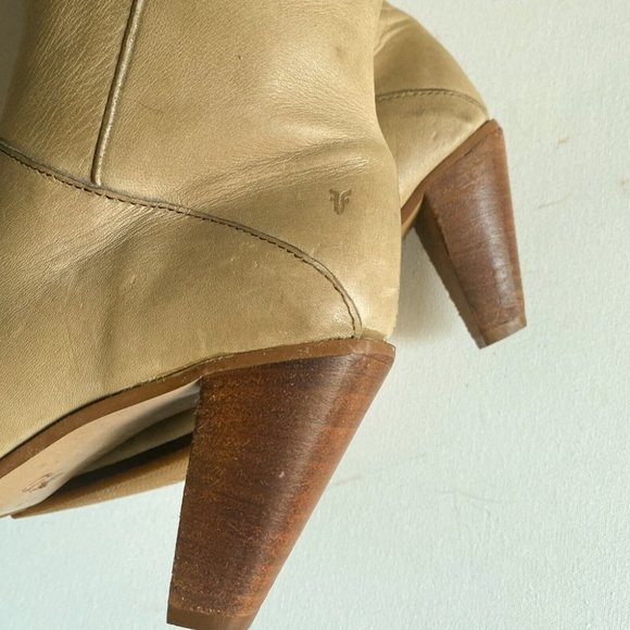 Vintage Frye Light Beige Leather Unique Knee High Boots 6.5 - Picture 8 of 15
